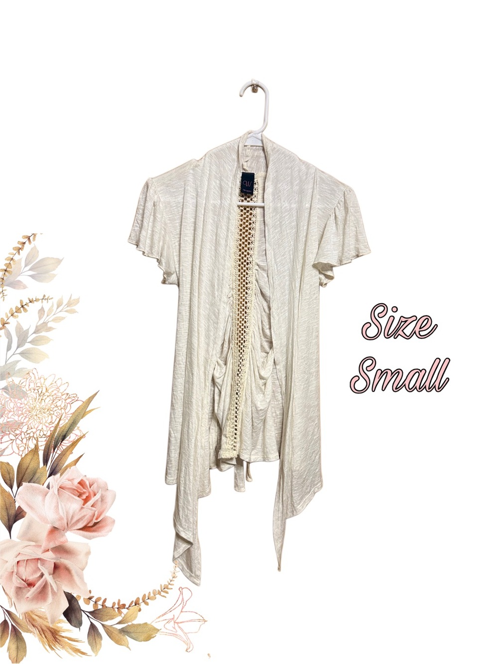 ✨🤍Boho Waterfall Crochet Cardigan Oatmeal Drape Festival Layering Top 🤍✨